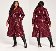 Plus Size "Covered" Shiny Patent Leather Trench Coat