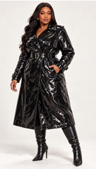Plus Size "Covered" Shiny Patent Leather Trench Coat