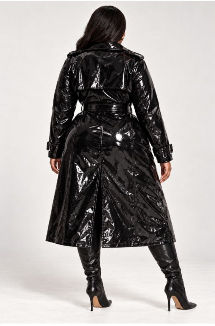 Plus Size "Covered" Shiny Patent Leather Trench Coat