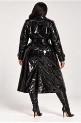 Plus Size "Covered" Shiny Patent Leather Trench Coat